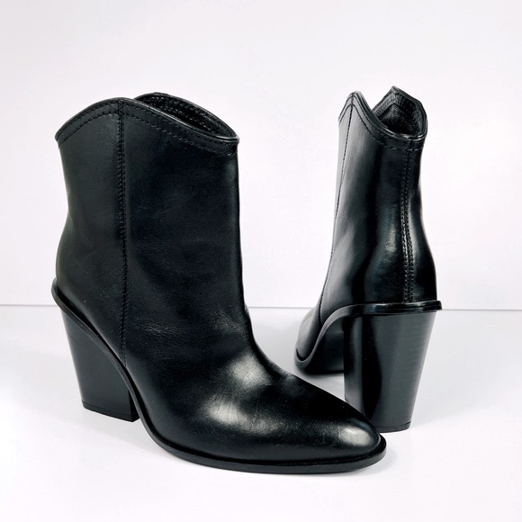 Great Condition! Zara Black Leather Block Heel Ankle Boots 6 (36) - Picture 4 of 10